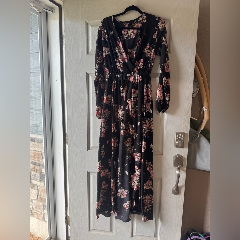 Floral Black Maxi Dress with shorts